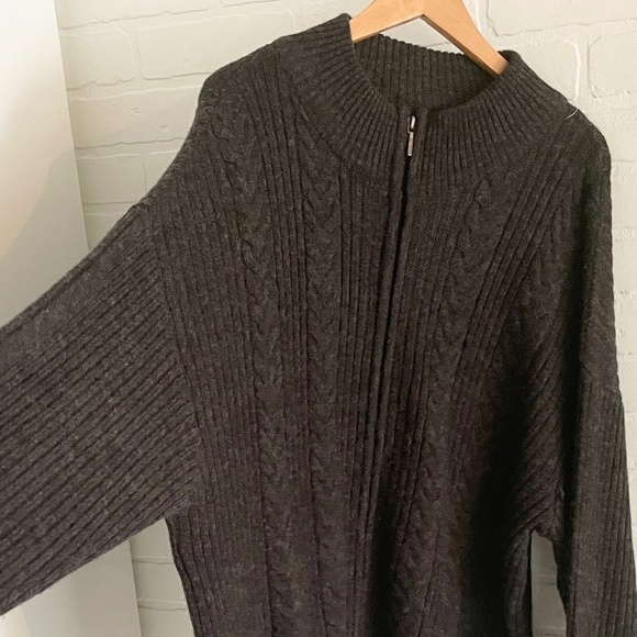 London Fog Mens Full Zip Sweater Cardigan Chunky Cable knit Wool blend Gray 2XL - Picture 5 of 14